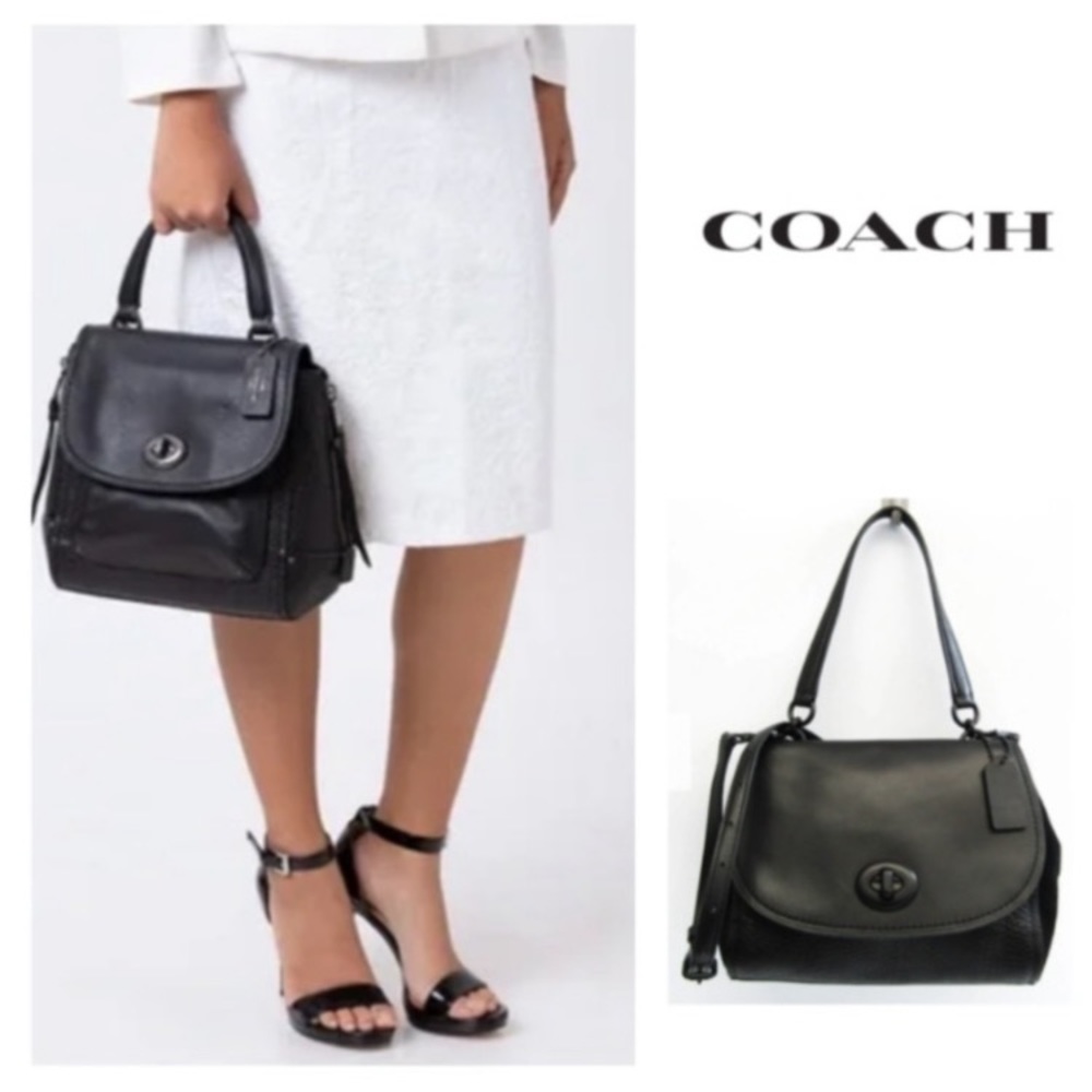 π£ COACH Faye π£ Mixed Materials Backpack in Black. - Picture 1 of 16